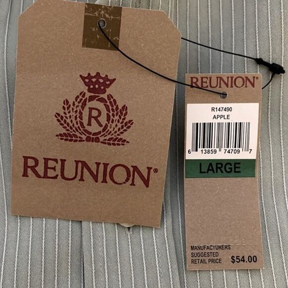NWT REUNION Button down Shirt. Mint‎ Green w/white striping. Size Large - Picture 9 of 10
